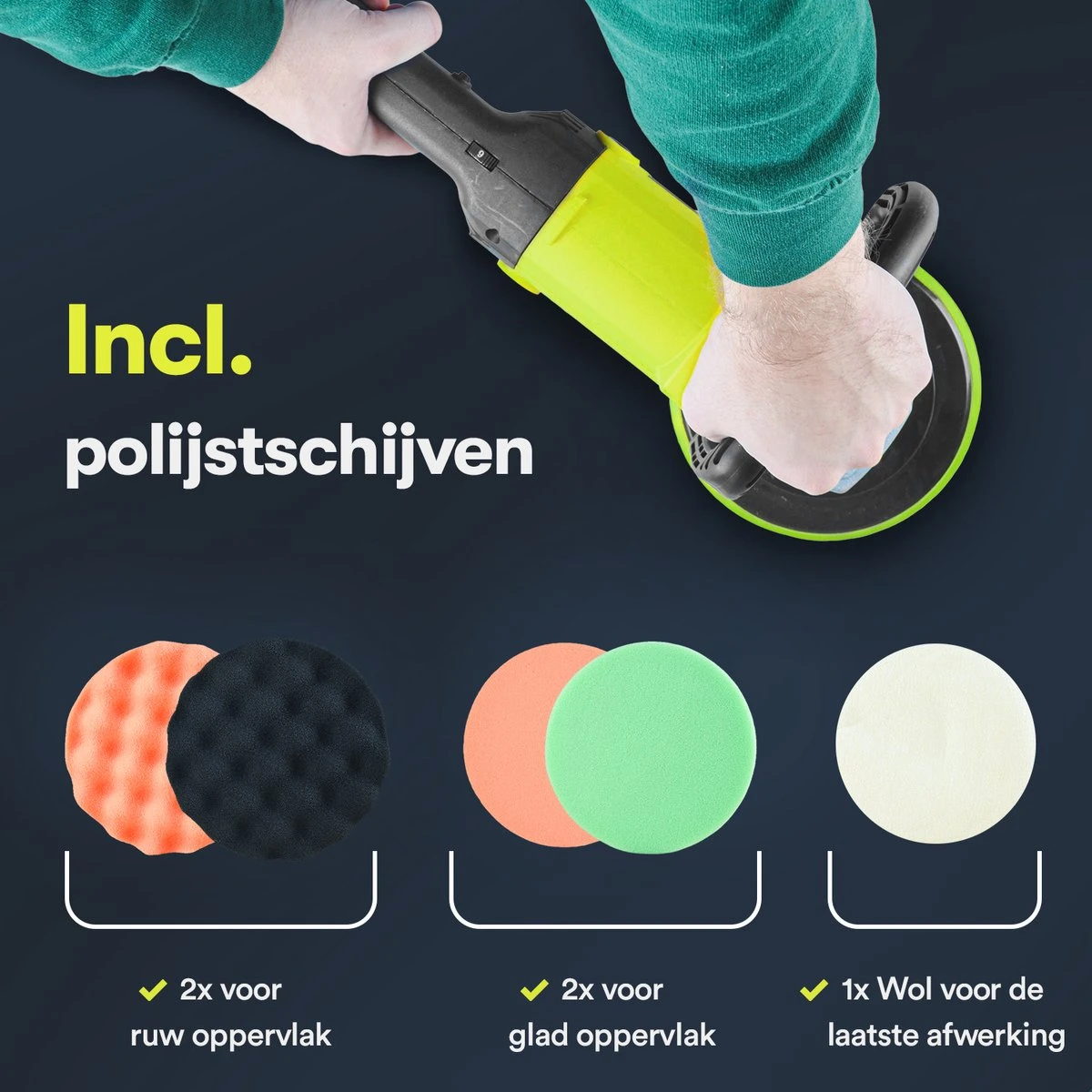 Qumax Polijstmachine – Poetsmachine Incl. 4 Polijstschijven – Krachtige Motor – 180mm – 220/240V 4 Qumax Polijstmachine – Poetsmachine Incl. 4 Polijstschijven – Krachtige Motor – 180mm – 220/240V - Afbeelding 2