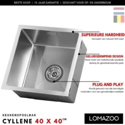 LOMAZOO Spoelbak Keuken Cyllene 40/40 – Spoelbakken Keuken – Wasbak Keuken - RVS -WerkPro Verkoopwinkel 1200x1200 929