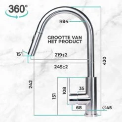Mizzo Trigo Keukenkraan Met Uittrekbare Handdouche - Hoge Mengkraan 44 Cm - Mat - RVS -WerkPro Verkoopwinkel 1200x1200 967