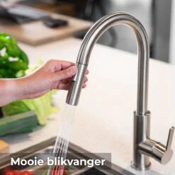 Mizzo Trigo Keukenkraan Met Uittrekbare Handdouche - Hoge Mengkraan 44 Cm - Mat - RVS -WerkPro Verkoopwinkel 1200x1200 968