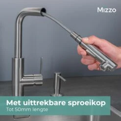 RVS Keukenkraan Met Uittrekbare Handdouche - Mengkraan Met Uittrekbare Uitloop - Design Kraan Van Mizzo Design -WerkPro Verkoopwinkel 1200x1200 974