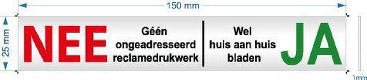Nee Ja Sticker - Brievenbussticker Nee Ja Kleur - 150 X 25 X 1 Mm - Promessa-Design. 4 Nee Ja Sticker - Brievenbussticker Nee Ja Kleur - 150 X 25 X 1 Mm - Promessa-Design. - Afbeelding 2