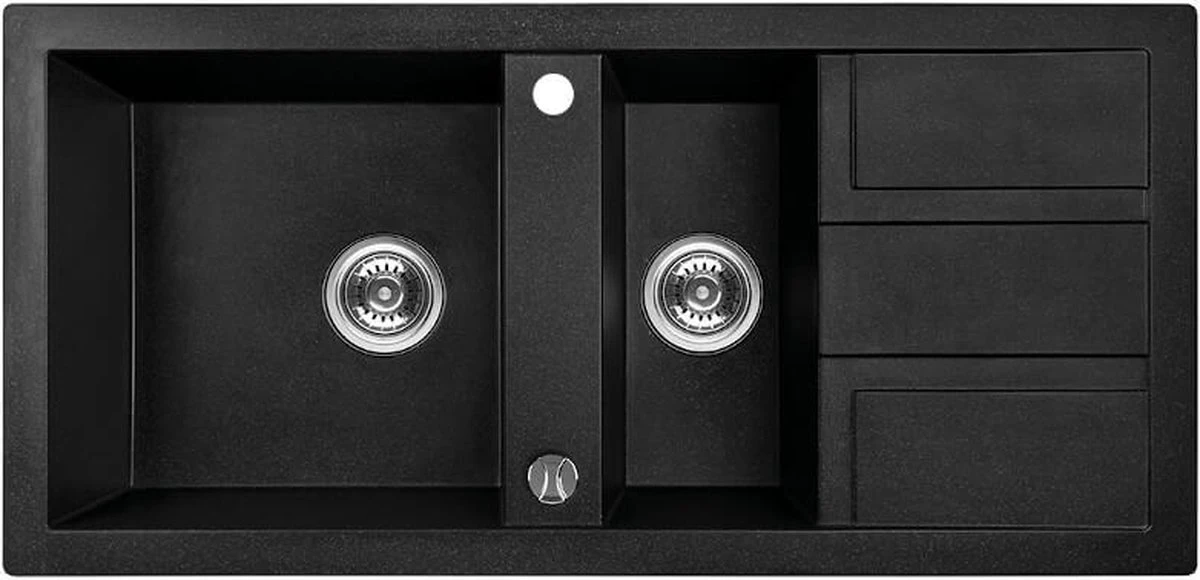 Barbados - Poligran Granieten Spoelbak - 1,5 Bak Met Afdruiprek, Zwart 3 Barbados - Poligran Granieten Spoelbak - 1,5 Bak Met Afdruiprek, Zwart