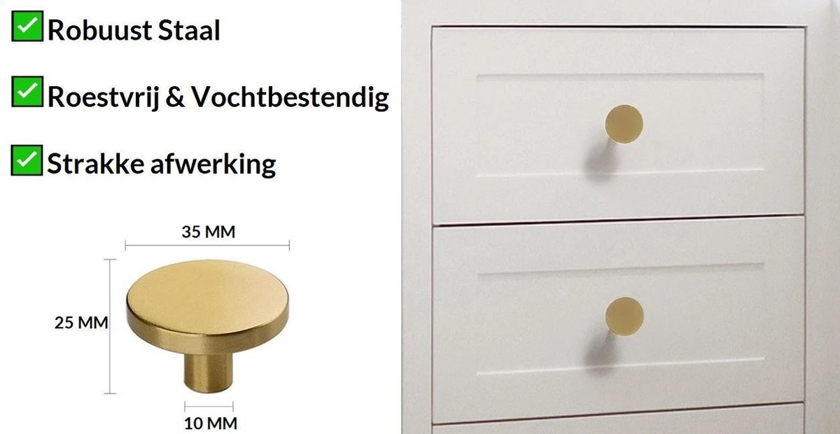 Kastknoppen Goud | 2 Stuks - Meubelknop - Deurknop Staal - Handgreep 5 Kastknoppen Goud | 2 Stuks - Meubelknop - Deurknop Staal - Handgreep - Afbeelding 3
