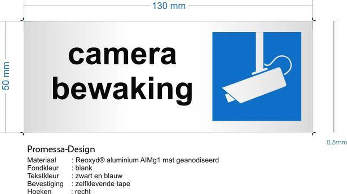 Camera Bewaking Sticker Bordje - Aluminium Bordje - 130 Mm X 50 Mm X 0,5 Mm - Deurbordje Camera Bewaking - Promessa-Design. 4 Camera Bewaking Sticker Bordje - Aluminium Bordje - 130 Mm X 50 Mm X 0,5 Mm - Deurbordje Camera Bewaking - Promessa-Design. - Afbeelding 2