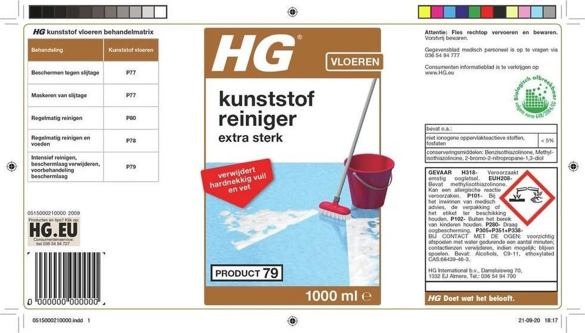 HG Kunststofreiniger Extra Sterk (product 79) - 1L - Voor Alle Soorten Kunststof Vloeren - Verwijdert Moeiteloos Hardnekkig Vuil En Vet 6 HG Kunststofreiniger Extra Sterk (product 79) - 1L - Voor Alle Soorten Kunststof Vloeren - Verwijdert Moeiteloos Hardnekkig Vuil En Vet - Afbeelding 4