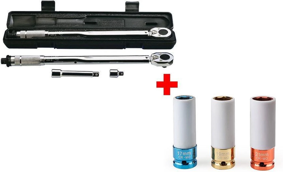 Westfalia Momentsleutel 1/2 3/8 Set 30-210 Nm + 3-delige Dopsleutel Set 3 Westfalia Momentsleutel 1/2 3/8 Set 30-210 Nm + 3-delige Dopsleutel Set