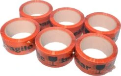 Breekbaar Tape - 6 Rollen - 48mm X 66 Meter - Waarschuwingstape - PP Tape Acryl - Fragile Plakband - Oranje/Zwart