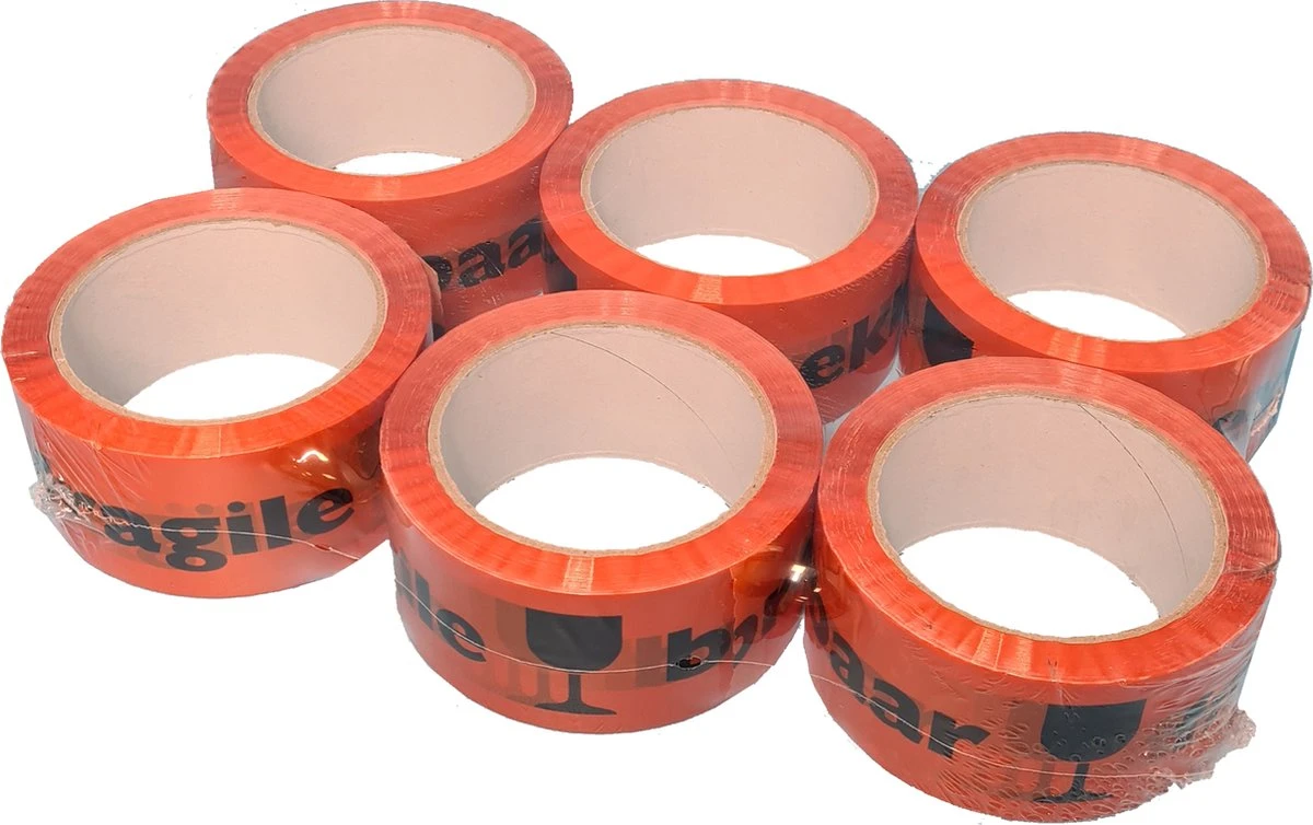 Breekbaar Tape - 6 Rollen - 48mm X 66 Meter - Waarschuwingstape - PP Tape Acryl - Fragile Plakband - Oranje/Zwart 3 Breekbaar Tape - 6 Rollen - 48mm X 66 Meter - Waarschuwingstape - PP Tape Acryl - Fragile Plakband - Oranje/Zwart