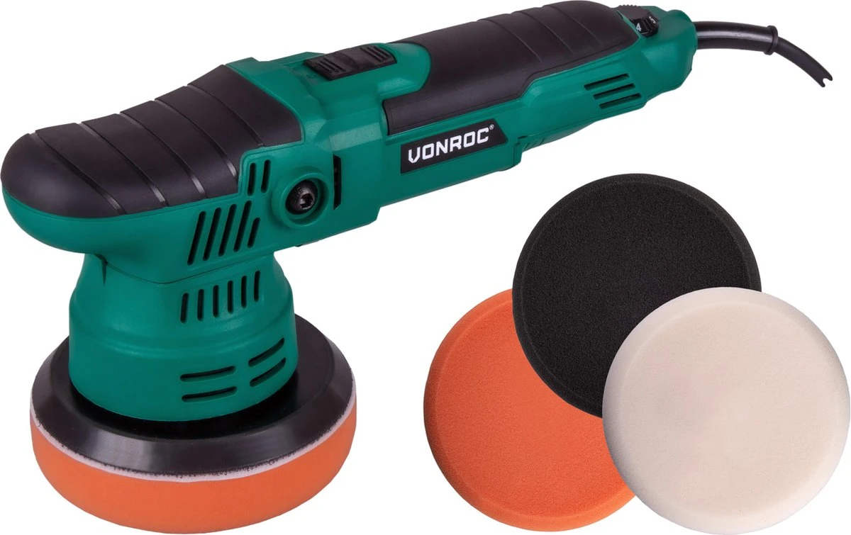 VONROC Excentrische Polijstmachine – 650W – Ø125mm – Soft Start – Vast Vermogen & 3 Polijstschijven 4 VONROC Excentrische Polijstmachine – 650W – Ø125mm – Soft Start – Vast Vermogen & 3 Polijstschijven - Afbeelding 2