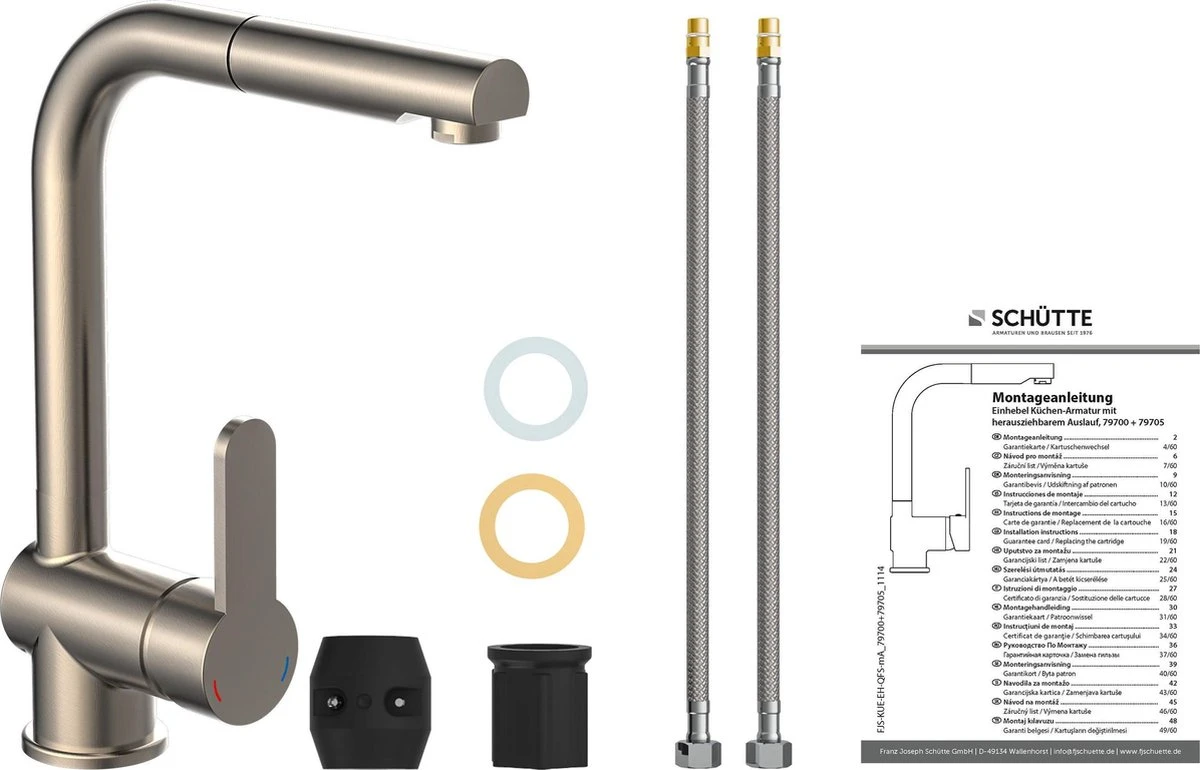 SCHÜTTE London Design Keukenkraan - Mengkraan - Draaibare Uitloop - Uittrekbare Mousseur - RVS-look 14 SCHÜTTE London Design Keukenkraan - Mengkraan - Draaibare Uitloop - Uittrekbare Mousseur - RVS-look - Afbeelding 12