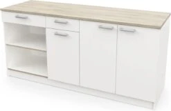 Belfurn - Keukenkast - Onderkast Cooking 180cm In Witte Melamine Met Eiken Blad
