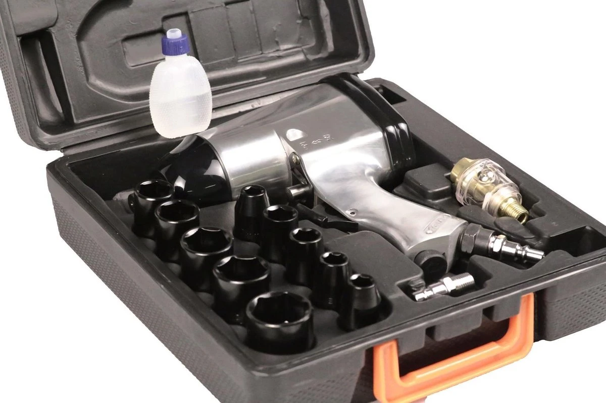 FERM Pneumatische Slagmoersleutel Universele DIN / Orion Aansluiting - Incl. 10-delige Doppenset En Opbergkoffer 9 FERM Pneumatische Slagmoersleutel Universele DIN / Orion Aansluiting - Incl. 10-delige Doppenset En Opbergkoffer - Afbeelding 7