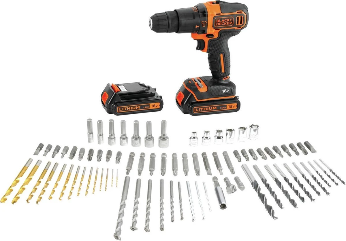 Black & Decker BLACK+DECKER BDC718AS2F-QW Klopboormachine - 18V - Incl. 2 Accu’s - 80 Accessoires 8 Black & Decker BLACK+DECKER BDC718AS2F-QW Klopboormachine - 18V - Incl. 2 Accu’s - 80 Accessoires - Afbeelding 6