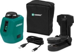 VONROC Kruislijnlaser - 360° - Groen - 4V Accu - 2600mah - Zelfnivellerend - ±40 Meter Bereik - Goede Zichtbaarheid Bij Fel Licht - Incl. Bevestigingsbeugel, USB-C Kabel & Opbergtas -WerkPro Verkoopwinkel 1200x838 12