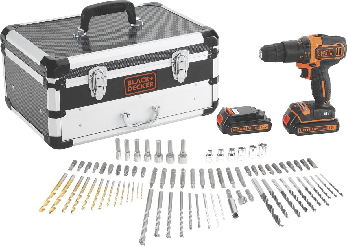 Black & Decker BLACK+DECKER BDC718AS2F-QW Klopboormachine - 18V - Incl. 2 Accu’s - 80 Accessoires 4 Black & Decker BLACK+DECKER BDC718AS2F-QW Klopboormachine - 18V - Incl. 2 Accu’s - 80 Accessoires - Afbeelding 2