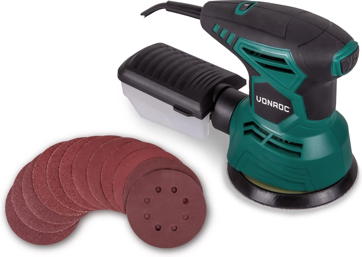 VONROC Excentrische Schuurmachine – 300W - Ø125mm – Met Stofopvangbox & 12 Stuks Schuurpapier 3 VONROC Excentrische Schuurmachine – 300W - Ø125mm – Met Stofopvangbox & 12 Stuks Schuurpapier