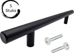T-greep Zwart 200mm SET 5 Stuks - Hartafstand 128mm - Zwart - Meubelgreep Zwart - Keukengreep Zwart - Greep Zwart - Deurgreep - Handgreep Keukenkastjes - Keukenkast - Handgrepen Kast - Meubelgrepen - Handgrepen Voor Deurtjes - Inclusief Schroeven