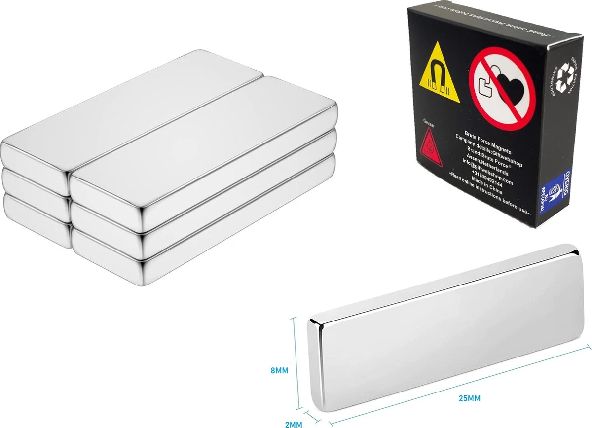 10x Super Magneten BlokMagneten 25 X 8 X 2 Mm Neodymium N52 Vernikkeld 4 10x Super Magneten BlokMagneten 25 X 8 X 2 Mm Neodymium N52 Vernikkeld - Afbeelding 2