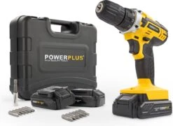 Powerplus POWX00501 Accu Boormachine - Schroefboormachine - Boormachine Accu - Accu Schroevendraaier - 20V - Incl. 3 X 20V Li-ion Accu's, Lader En 12-delige Gereedschapskoffer Met Schroefbits - Voor Hout, Steen En Metaal