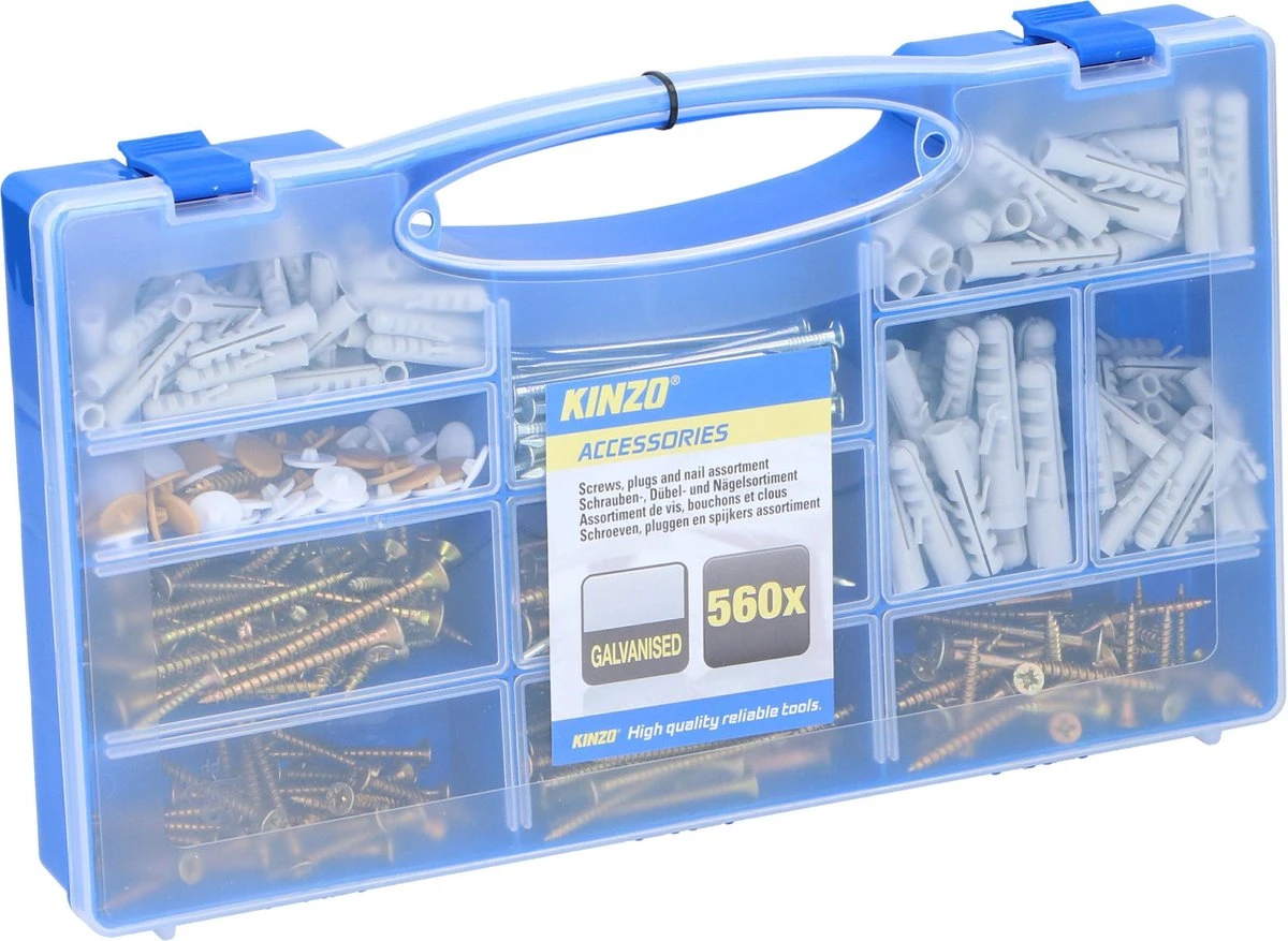 Set Schroeven, Pluggen En Spijkers - 560-delig - Gegalvaniseerd - In Opbergkoffer 3 Set Schroeven, Pluggen En Spijkers - 560-delig - Gegalvaniseerd - In Opbergkoffer