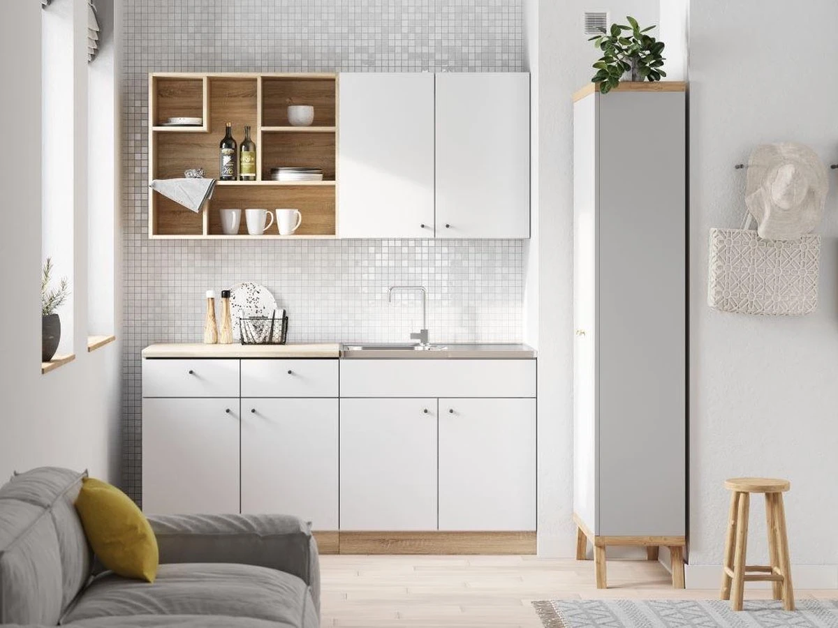 Kleine Keuken 160 Cm – Moderne Witte Keuken – Keukenblok Met Spoelbak & Sifon – Keuken Klein – Mini Keuken – Perfecthomeshop 6 Kleine Keuken 160 Cm – Moderne Witte Keuken – Keukenblok Met Spoelbak & Sifon – Keuken Klein – Mini Keuken – Perfecthomeshop - Afbeelding 4