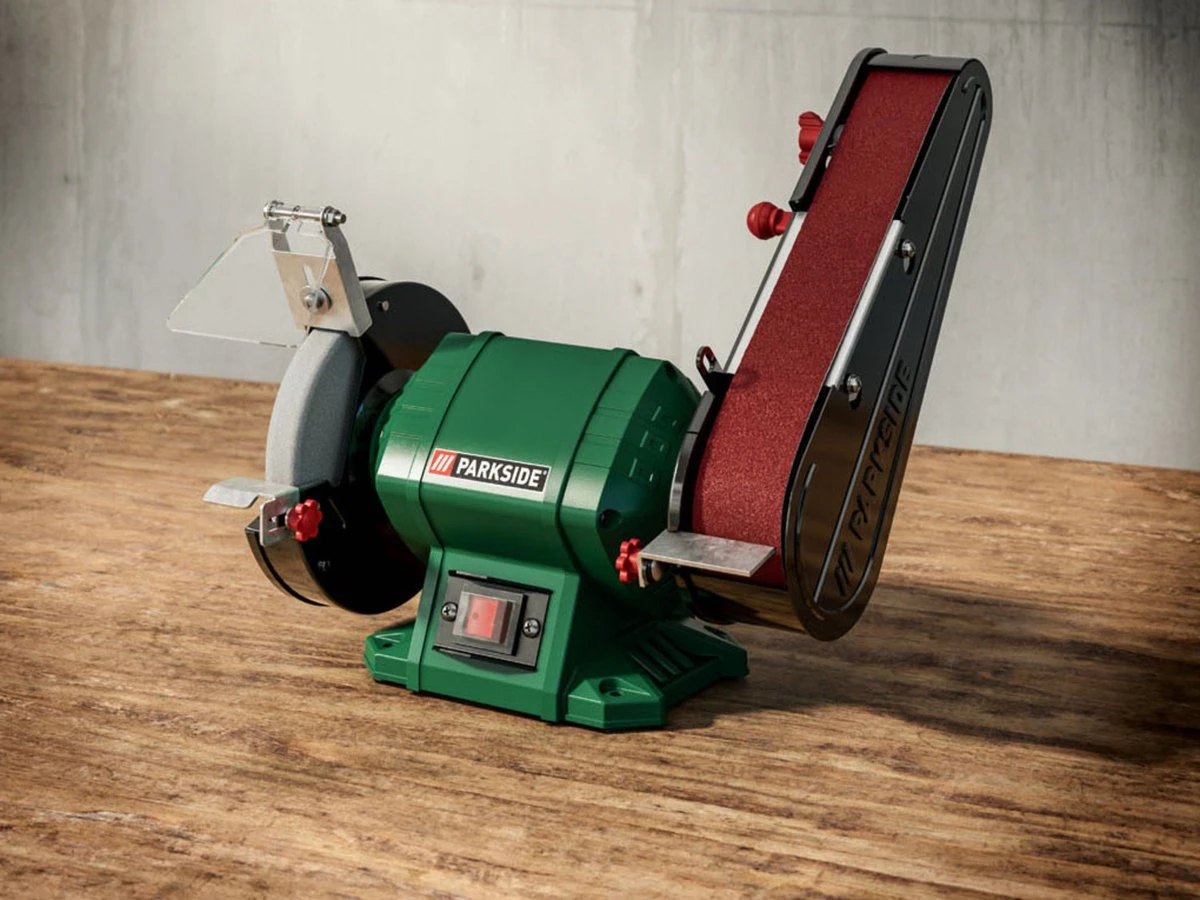 PARKSIDE Staande Bandschuur- En Slijpmachine - Slijp-/schuuroppervlak: Ø150 Mm / 50 X 686 Mm - Snelheid: 23 M/sec. (schuurschijf) Of 15 M/sec. (schuurband) - Vermogen: 240 W - Toerental: 2980 Min-¹ - Ideaal Om Metaal, Hout En Kunststof Te Bewerken 8 PARKSIDE Staande Bandschuur- En Slijpmachine - Slijp-/schuuroppervlak: Ø150 Mm / 50 X 686 Mm - Snelheid: 23 M/sec. (schuurschijf) Of 15 M/sec. (schuurband) - Vermogen: 240 W - Toerental: 2980 Min-¹ - Ideaal Om Metaal, Hout En Kunststof Te Bewerken - Afbeelding 6