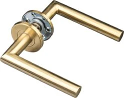 Deurklink Ostium Avosso - Mat Gouden Deurklink - Deurkruk Set Op Ronde Rozet - Gouden Deurbeslag