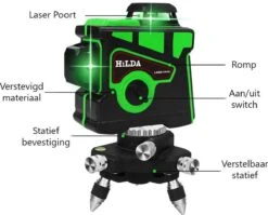 Hilda Zelfnivellerende Kruislijnlaser Met 12 Lijnen - Inclusief Muurbeugel En 360 Graden Statief - Groene Lasers - Waterproof - Laserwaterpas - Met Opbergkoffer -WerkPro Verkoopwinkel 1200x967 9