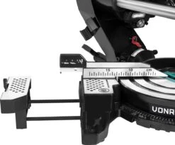 VONROC Compacte Afkortzaag - Kapzaag - Verstekzaag 2200W - Ø216mm – 5200 /min – Demonteerbare Verstekarm - Trekfunctie - Verstelbare Tafelverbreders – Kantelbaar (0-45°) – Lengtestop – Diepteregeling - Laser & LED – Incl. Zaagblad & Werkstukklem -WerkPro Verkoopwinkel 1200x992 8