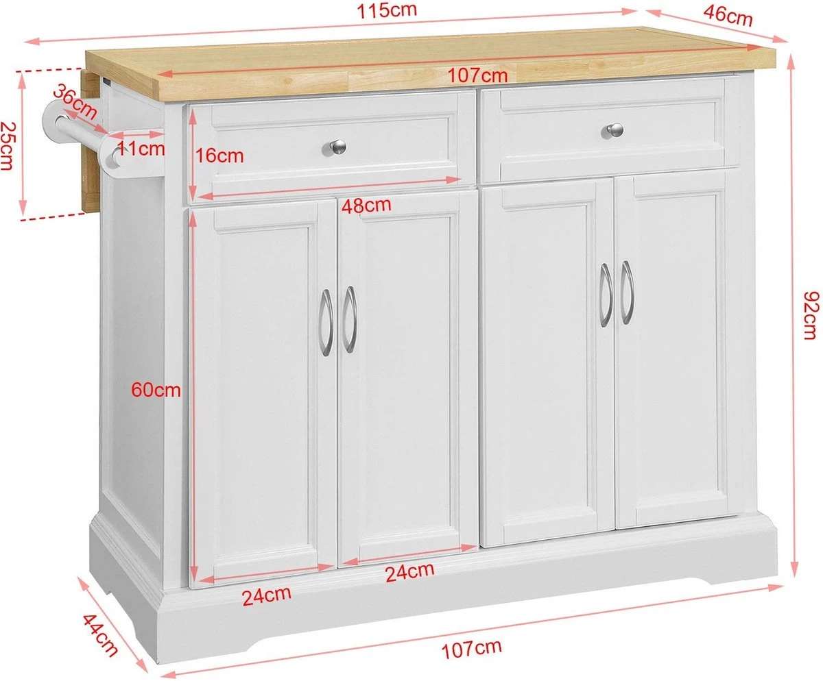 Mara Keukenkast - Keukeneiland - Uitklapbaar Tafelblad - Wit - 115 X 92 X 46 - 71 Cm 10 Mara Keukenkast - Keukeneiland - Uitklapbaar Tafelblad - Wit - 115 X 92 X 46 - 71 Cm - Afbeelding 8