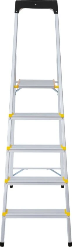 Panthera Huishoudtrap - Keukentrap 5 Treden - Aluminium - Max Werkhoogte: 2.96 Meter - Voor Particulier En Professioneel Gebruik -WerkPro Verkoopwinkel 351x1200