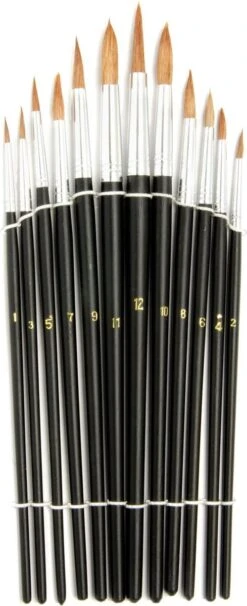 Setje Van 12x Stuks Schilder Penselen Rond Van Hout Met Diverse Formaten -? Penselen/kwasten Voor Dikke En Dunne Verf