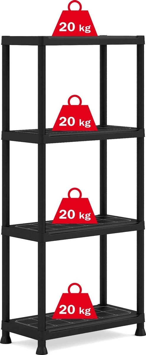 Keter Kunststof Opbergrek / Stellingrek - 4 Planken - 60x30x135cm - Zwart 4 Keter Kunststof Opbergrek / Stellingrek - 4 Planken - 60x30x135cm - Zwart - Afbeelding 2