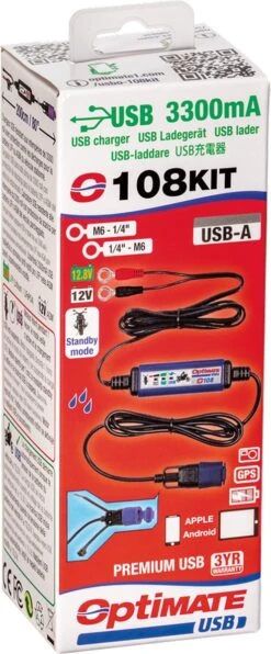 OptiMate USB O-108KIT, Inline Accu Naar USB 3300mA Lader Met 200cm / 80″ Kabel En O-31 Accukabel -WerkPro Verkoopwinkel 497x1200