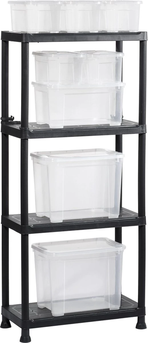 Keter Kunststof Opbergrek / Stellingrek - 4 Planken - 60x30x135cm - Zwart 8 Keter Kunststof Opbergrek / Stellingrek - 4 Planken - 60x30x135cm - Zwart - Afbeelding 6