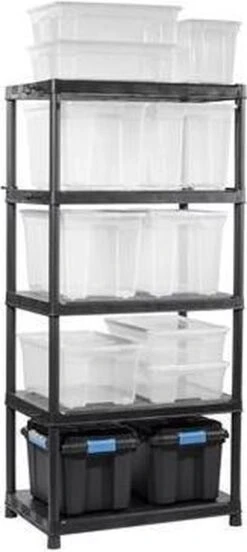 Keter Kunststof Opbergrek - Extra Diep - 400 Kg Draagkracht - 5 Planken - 60x90x187cm - Zwart -WerkPro Verkoopwinkel 537x1200 3