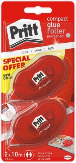 Pritt Lijm Roller Compact Permanent 8.4mm X 10m , Voordeel Blister 2de 1/2 Prijs