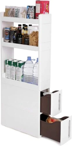 Songmics Smalle Opbergkast - 2 Korven En 2 Open Vakken - 17 Cm Breed - 106,5 Cm Hoog - Wit