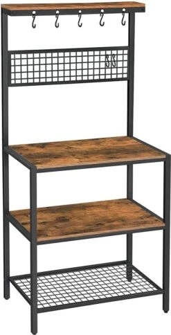 IN.HOMEXL Planet - Keukentrolley - Keukenkast - Keukenrek Staand - Industrieel - Bruin - Zwart - 84 X 40 X 170 Cm