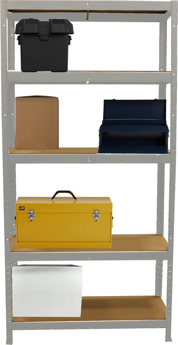 ERRO Metalen Opbergrek/Stellingkast Met 5 Legborden - 175kg Draagkracht Per Plank - 2 Stuks 5 ERRO Metalen Opbergrek/Stellingkast Met 5 Legborden - 175kg Draagkracht Per Plank - 2 Stuks - Afbeelding 3