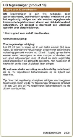 HG Tegelreiniger - 1L - Geconcentreerde Dweilreiniger - Voor Alle Soorten Ongeglazuurde, Keramische Tegelvloeren - Voor 40 Dweilbeurten 9 HG Tegelreiniger - 1L - Geconcentreerde Dweilreiniger - Voor Alle Soorten Ongeglazuurde, Keramische Tegelvloeren - Voor 40 Dweilbeurten -WerkPro Verkoopwinkel 638x1200 6