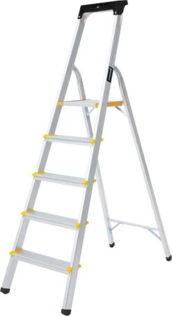 Panthera Huishoudtrap - Keukentrap 5 Treden - Aluminium - Max Werkhoogte: 2.96 Meter - Voor Particulier En Professioneel Gebruik -WerkPro Verkoopwinkel 653x1200 4