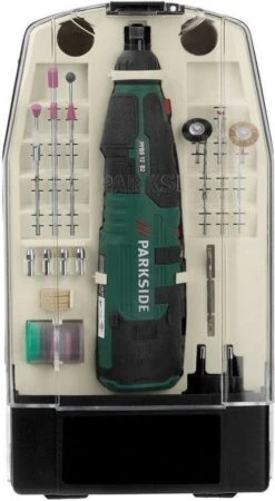 PARKSIDE® Multifunctionele Accu Fijn Boor Rechte Slijpmachine - Slijper - Met 44 Opzetstukken In Een Opbergbox - 50 Delig Toebehoren - Voor Boren, Frezen, Graveren, Polijsten, Reinigen, Slijpen Of Snijden - 12 V Accu 1,3 Ah Met Li-Ionen Technologie -WerkPro Verkoopwinkel 659x1200