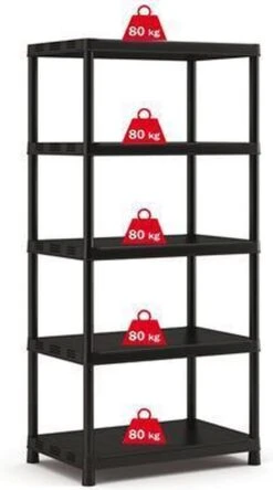 Keter Kunststof Opbergrek - Extra Diep - 400 Kg Draagkracht - 5 Planken - 60x90x187cm - Zwart -WerkPro Verkoopwinkel 668x1200 6