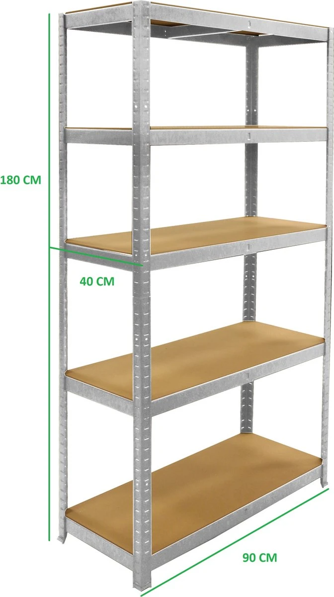 ERRO Metalen Opbergrek/Stellingkast Met 5 Legborden - 175kg Draagkracht Per Plank - 2 Stuks 4 ERRO Metalen Opbergrek/Stellingkast Met 5 Legborden - 175kg Draagkracht Per Plank - 2 Stuks - Afbeelding 2