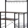 Homimaster Keukenkast-Industrieel Keukenonderkasten Met 12 Haken - Groot Vrijstaand Keukenplank Voor Magnetron En Kookgerei - Afmetingen 90 X 40 X 160 Cm - Vintage Bruin En Zwart