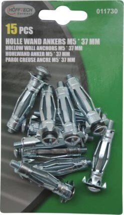 Holle Wand Ankers M5 37 MM 15 Stuks | Voor Het Bevestigen Aan Holle Wanden | Muurplug Geschikt Voor Wanddiktes Van 10mm Tot 17mm | Hollewandplug