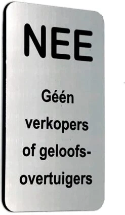 NEE Geen Verkopers Of Geloofsovertuigers - Brievenbus Sticker - RVS Look - Zelfklevend - 50 Mm X 80 Mm X 1,6 Mm - YFE-Design