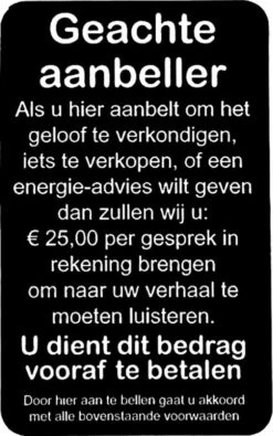 Geachte Aanbeller Vijfentwintig Euro - Nee Geen Verkoop Aan De Deur - Brievenbus Sticker - Zwart Wit - Zelfklevend - 50 Mm X 80 Mm X 1,6 Mm - YFE-Design